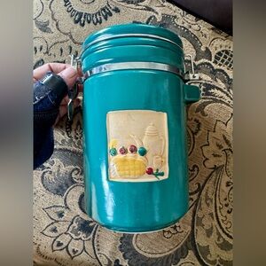 Teal Ceramic Food Storage Jar